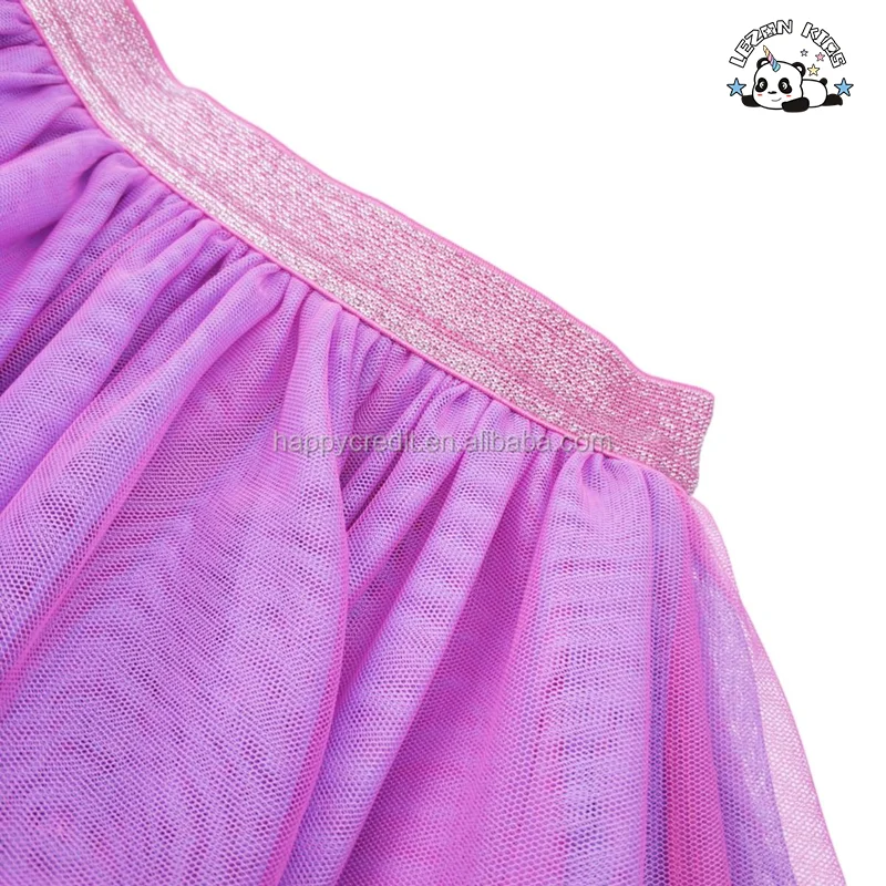 LEZONKIDS - Hot Selling Metallic Custom Rainbow Unicorn Hearts Tulle Skirt Girls Sequined Pleated Tutu Skirt